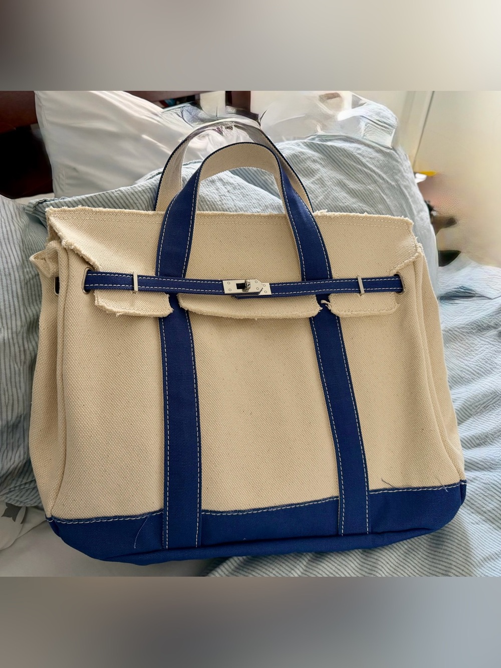 Canvas Travel Tote with Navy Trim - Men's Weekend Bag